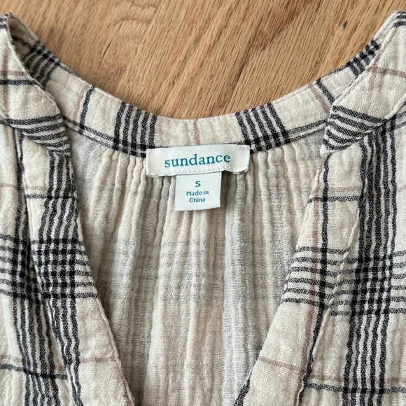Sundance 100% Cotton Gauze Plaid Tunic Dress V Neck Cream Black Size Small - Picture 3 of 7